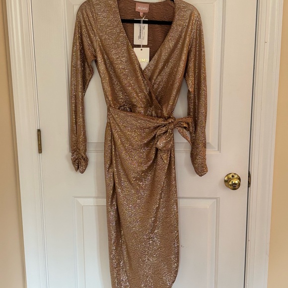 Show Me Your MUMU - Kimora Wrap Dress - Tan Confetti (Gold) - XS - Picture 7 of 10